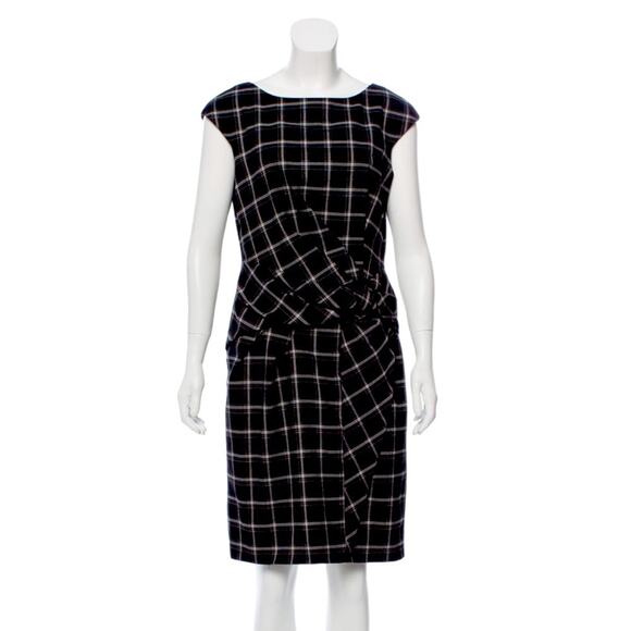 David Meister Black Plaid Cap Sleeve Sheath Dress 8 M Scoop Neck Career Work - Picture 6 of 11